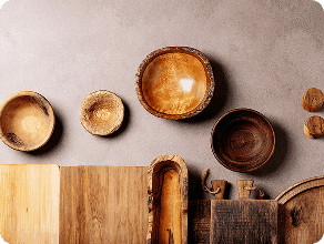Wooden bowls and kitchen items